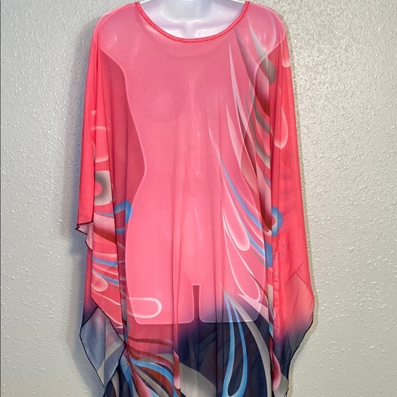 Elegant Pink and Blue Women's Swim Cover-Up - Picture 4 of 7